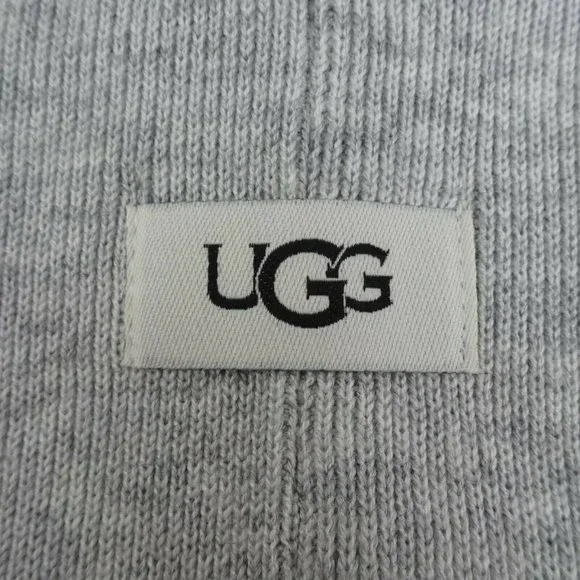 New UGG Solid Folded Cuff Beanie Women's Men's Unisex Wool-Blend Logo OS Gray - Picture 5 of 9